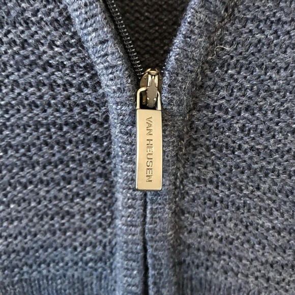 Van Heusen 1/4 Zip Knit Sweater Men’s Size Large Blue Mock Neck - Picture 6 of 14